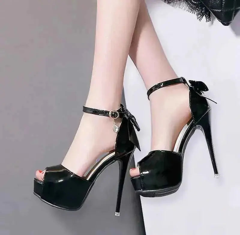 12CM Stiletto Heels with Bow and Open Toe Design