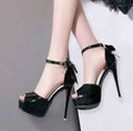 12CM Stiletto Heels with Bow and Open Toe Design