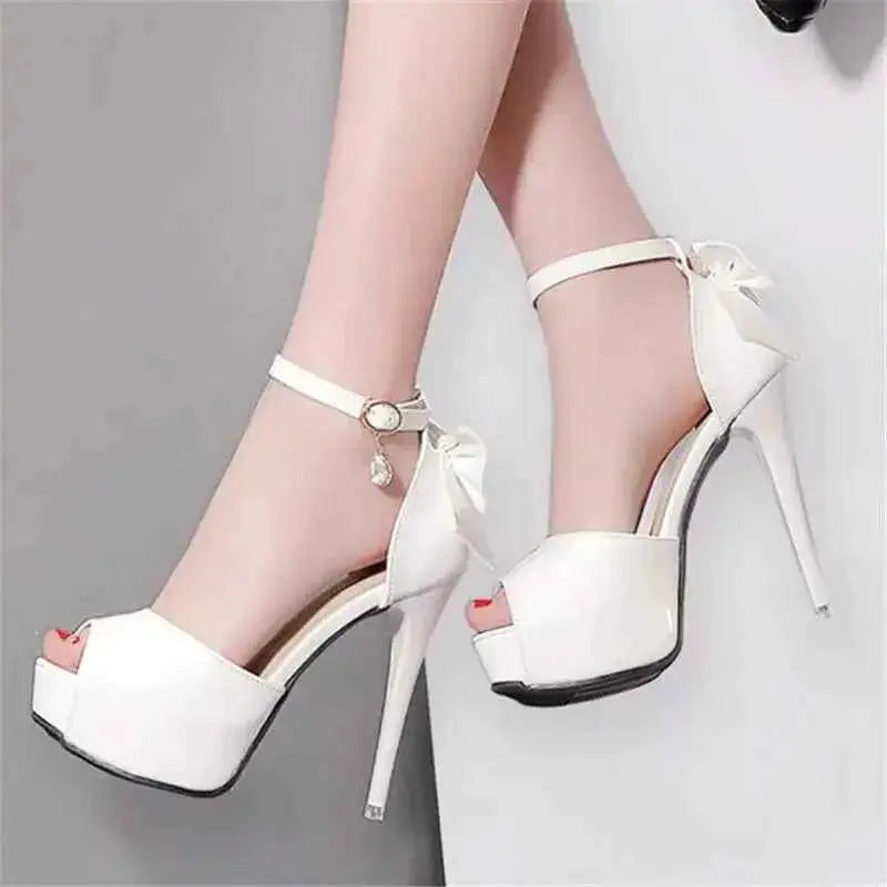 12CM Stiletto Heels with Bow and Open Toe Design