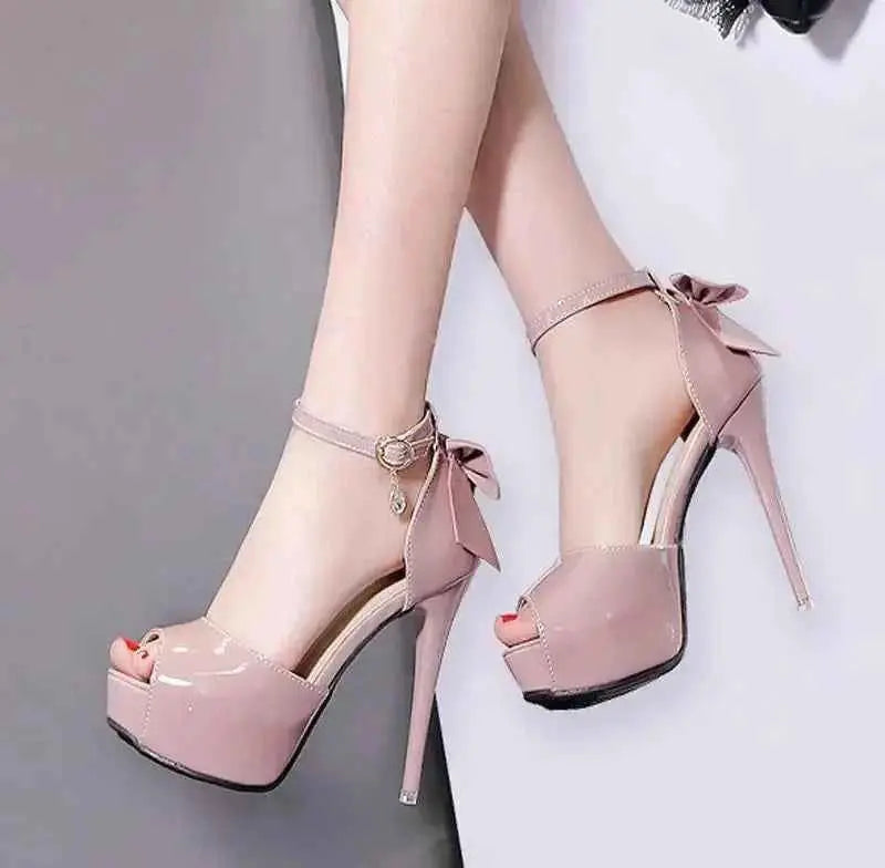 12CM Stiletto Heels with Bow and Open Toe Design