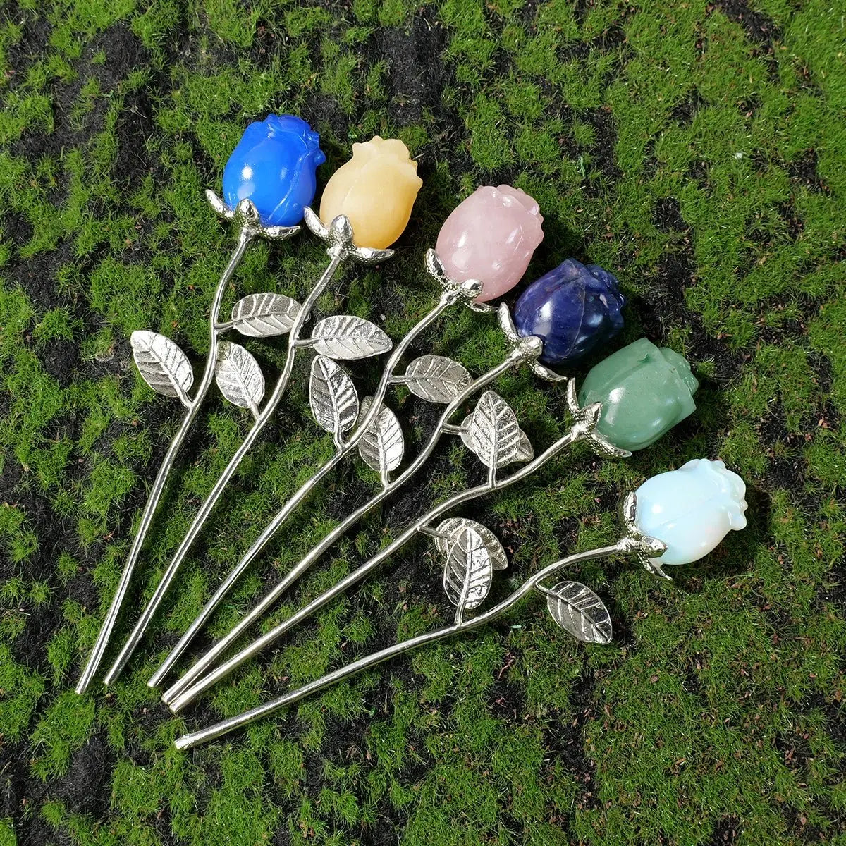 1pc Natural crystal raw stone semi precious stone rose decoration Valentine's Day wedding decoration crystal crafts gift - SeeSeeSee