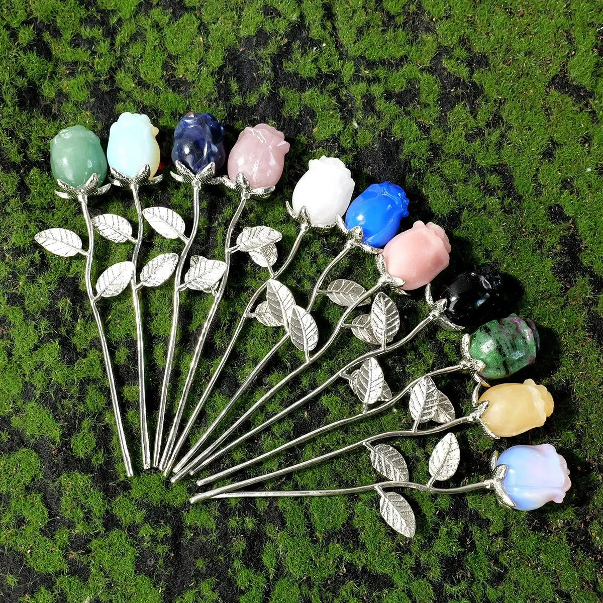 1pc Natural crystal raw stone semi precious stone rose decoration Valentine's Day wedding decoration crystal crafts gift - SeeSeeSee