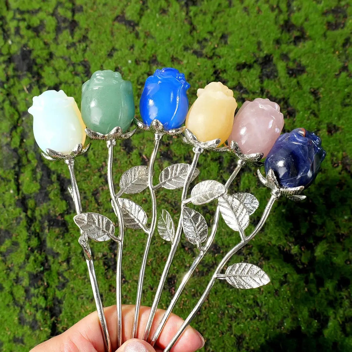 1pc Natural crystal raw stone semi precious stone rose decoration Valentine's Day wedding decoration crystal crafts gift - SeeSeeSee