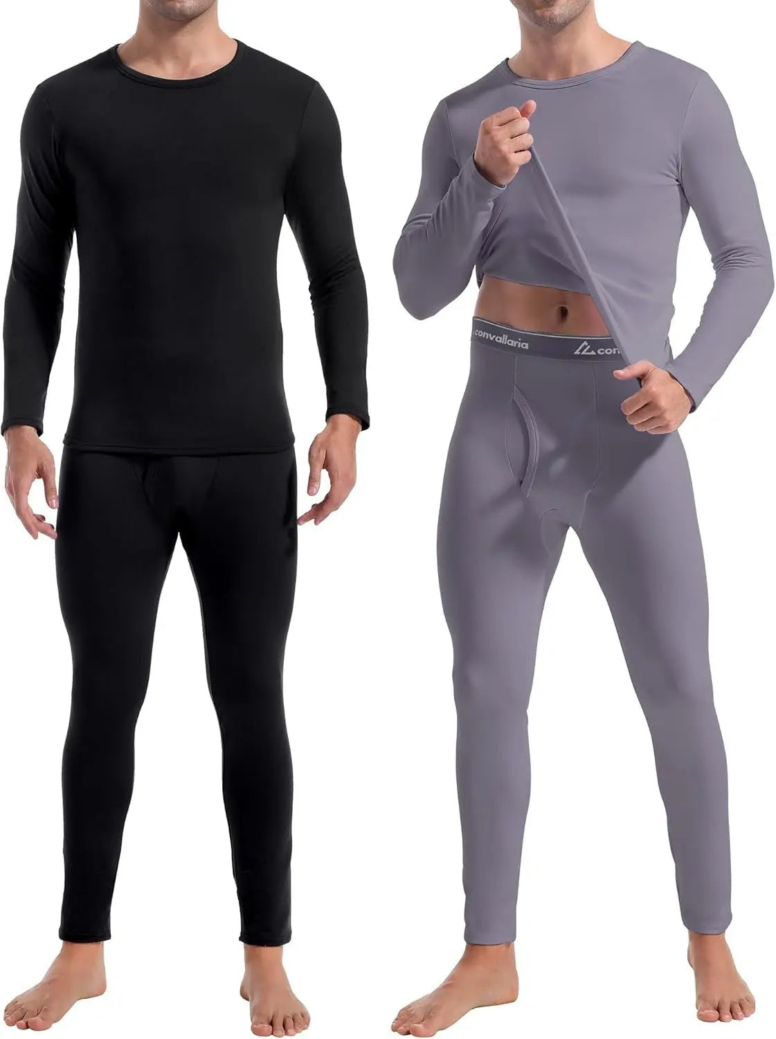 2 Pack Thermal Underwear for Men Long Johns Fleece Lined Base Layer Set Winter Bottom Top 2XS - 6XL - SeeSeeSee