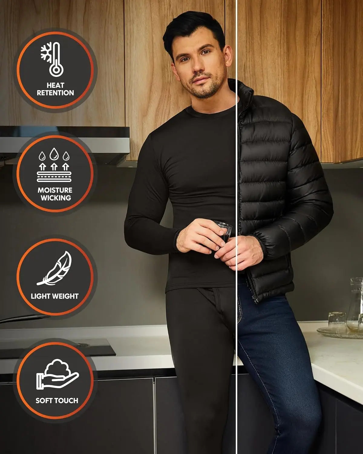 2 Pack Thermal Underwear for Men Long Johns Fleece Lined Base Layer Set Winter Bottom Top 2XS - 6XL - SeeSeeSee