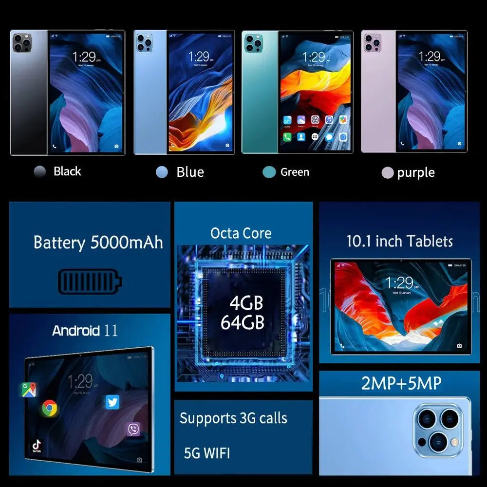 2024 Top selling 10.1 - inch Tablet with 4GB RAM 64GB ROM, Android 11 System Tablet Song Player Global Version Tablet 5000 mAh - SeeSeeSee