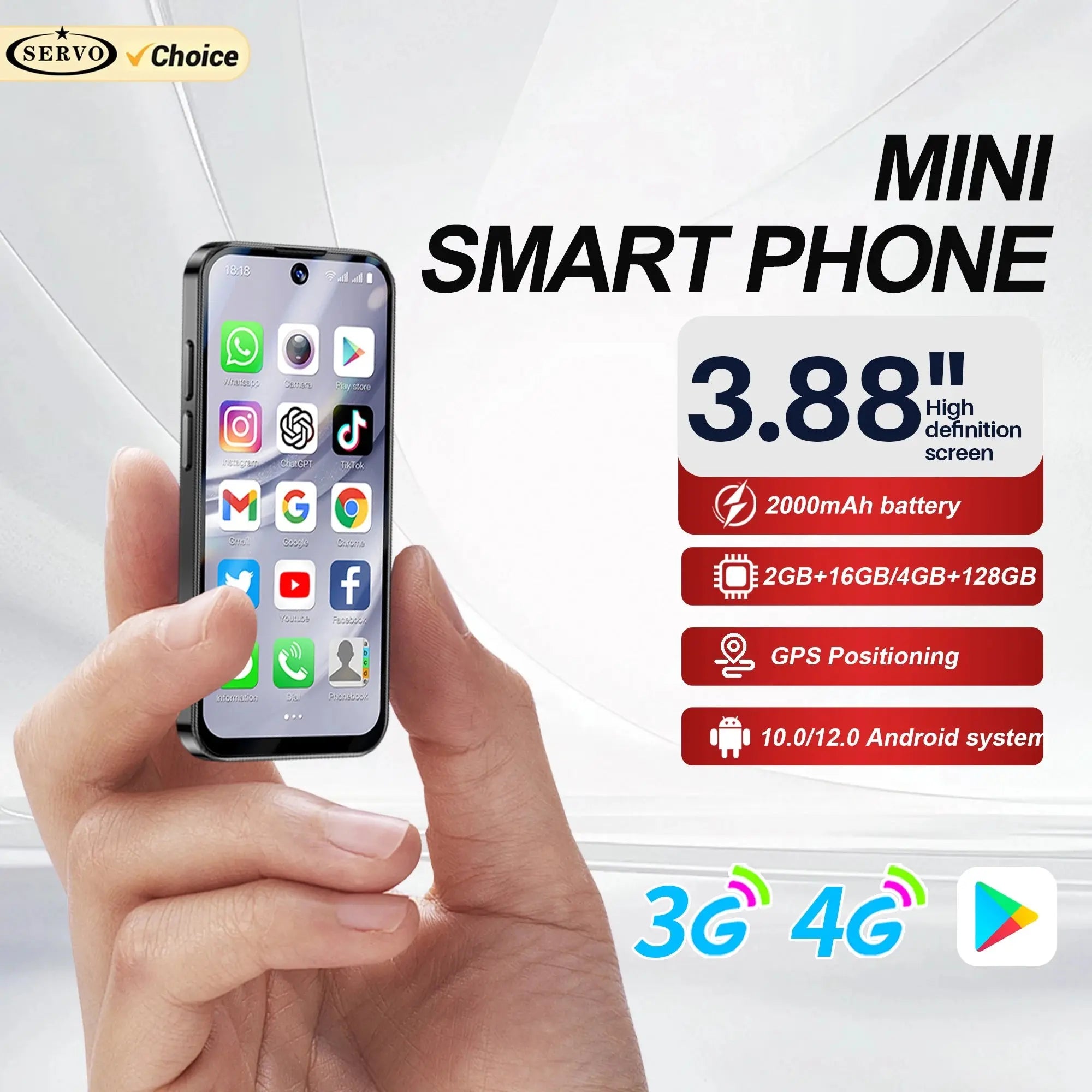 2025 NEW mini Android Smartphone 3.88" HD Display,4G LTE/3G WCDMA,4GB+128GB/2GB+16GB,2000mAh Battery Small Mobile Phone Unlocked - SeeSeeSee