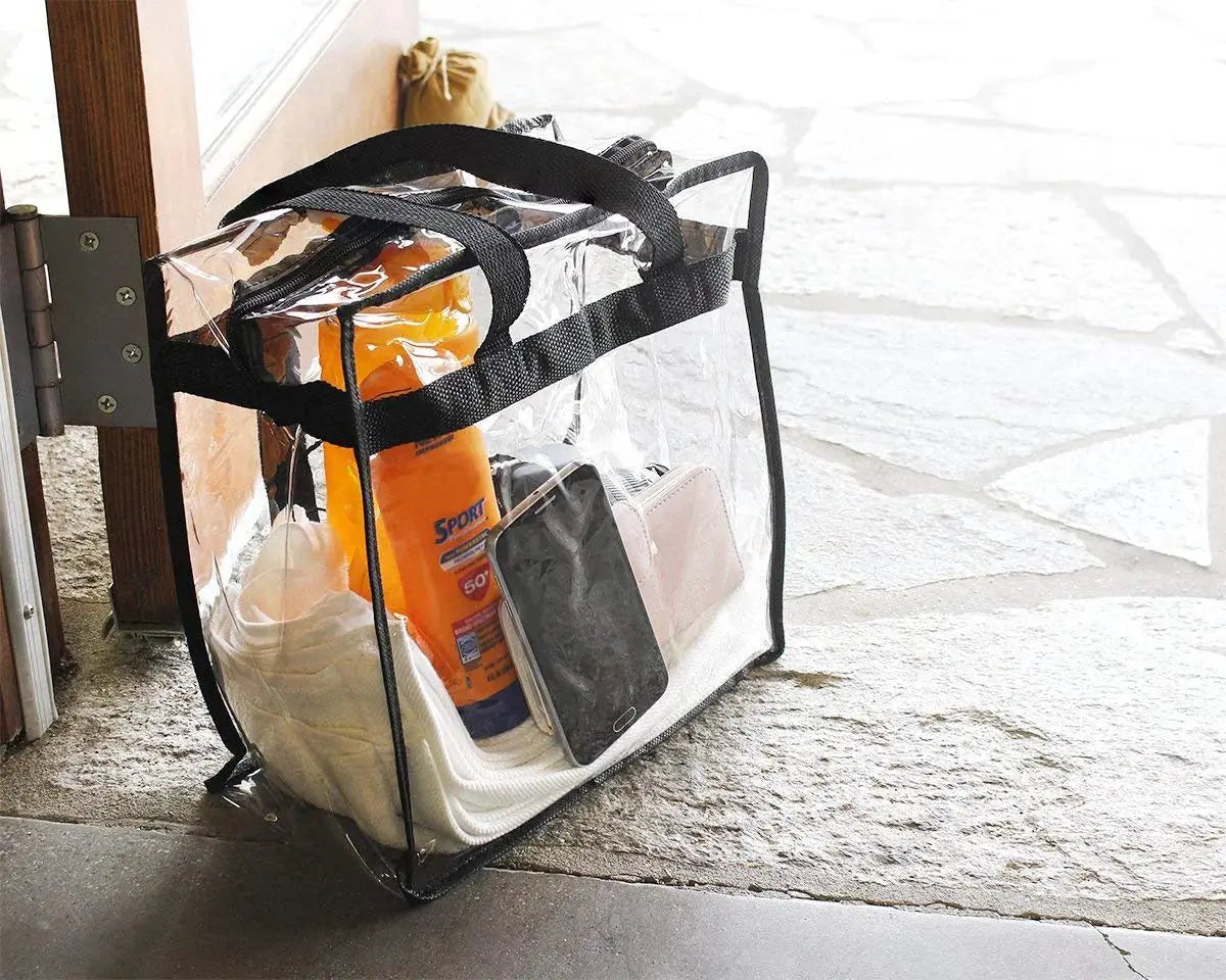 2x Clear PVC Tote Bag Women Large Transparent Handbag Zip Purse Stadium Security See