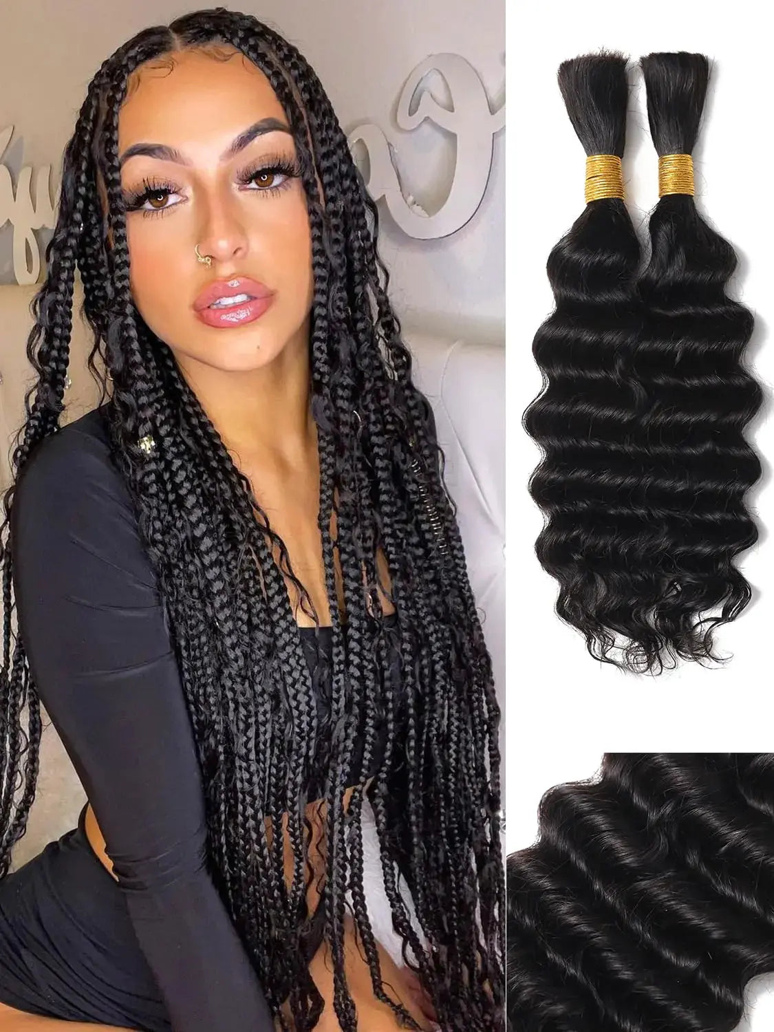 20Inch 100 Percent Human Braiding Hair For Boho Braids Deep Wave Bulk Human Hair Bundles For Braiding Curly Micro Braiding Hair Human Hair Wet And Wavy YNiSew