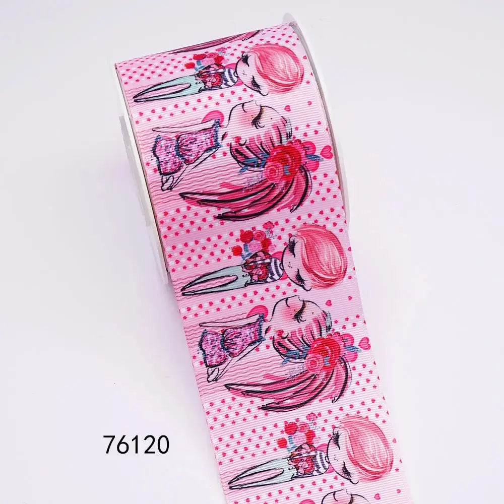 5 Yards 3inch 75mm of Valentine's Day flowers Printed Ribbon For Hair Bows DIY Crafts Handmade Accessories 75016 - SeeSeeSee