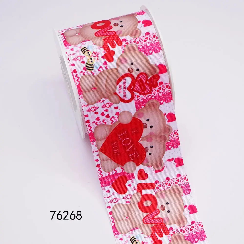 5 Yards 3inch 75mm of Valentine's Day flowers Printed Ribbon For Hair Bows DIY Crafts Handmade Accessories 75016 - SeeSeeSee