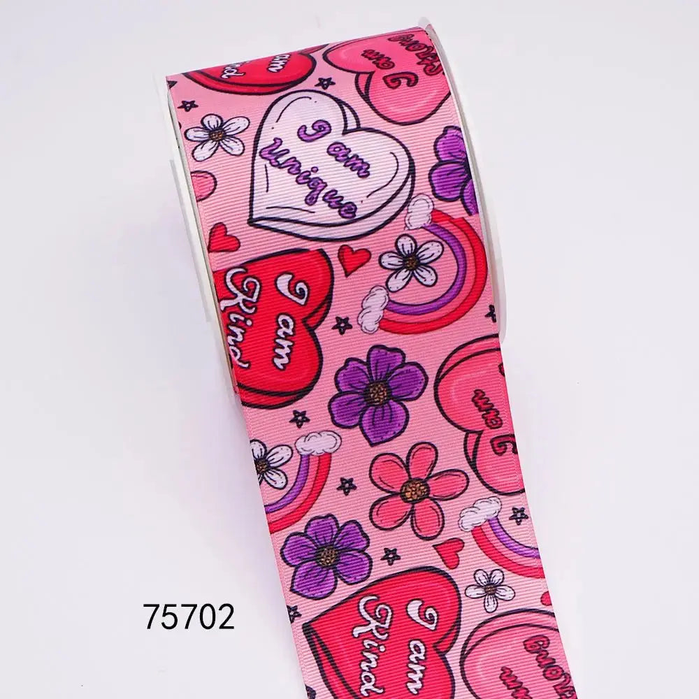 5 Yards 3inch 75mm of Valentine's Day flowers Printed Ribbon For Hair Bows DIY Crafts Handmade Accessories 75016 - SeeSeeSee