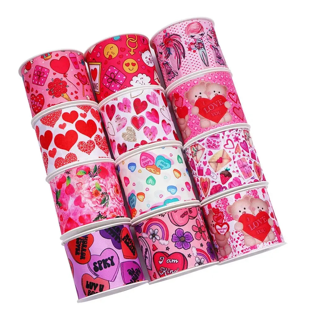 5 Yards 3inch 75mm of Valentine's Day flowers Printed Ribbon For Hair Bows DIY Crafts Handmade Accessories 75016 - SeeSeeSee