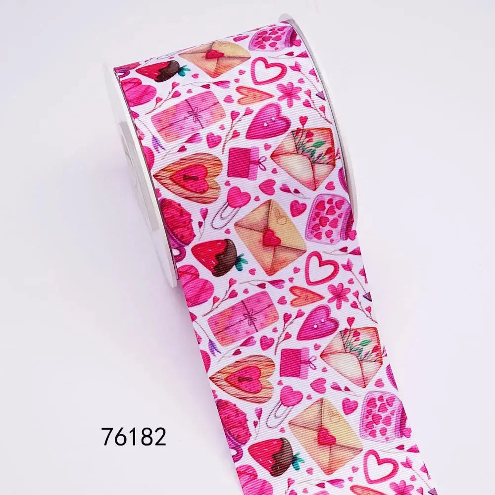 5 Yards 3inch 75mm of Valentine's Day flowers Printed Ribbon For Hair Bows DIY Crafts Handmade Accessories 75016 - SeeSeeSee