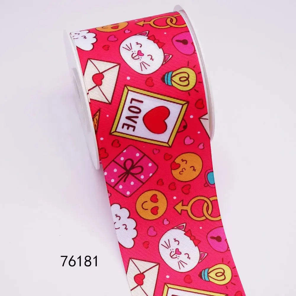 5 Yards 3inch 75mm of Valentine's Day flowers Printed Ribbon For Hair Bows DIY Crafts Handmade Accessories 75016 - SeeSeeSee