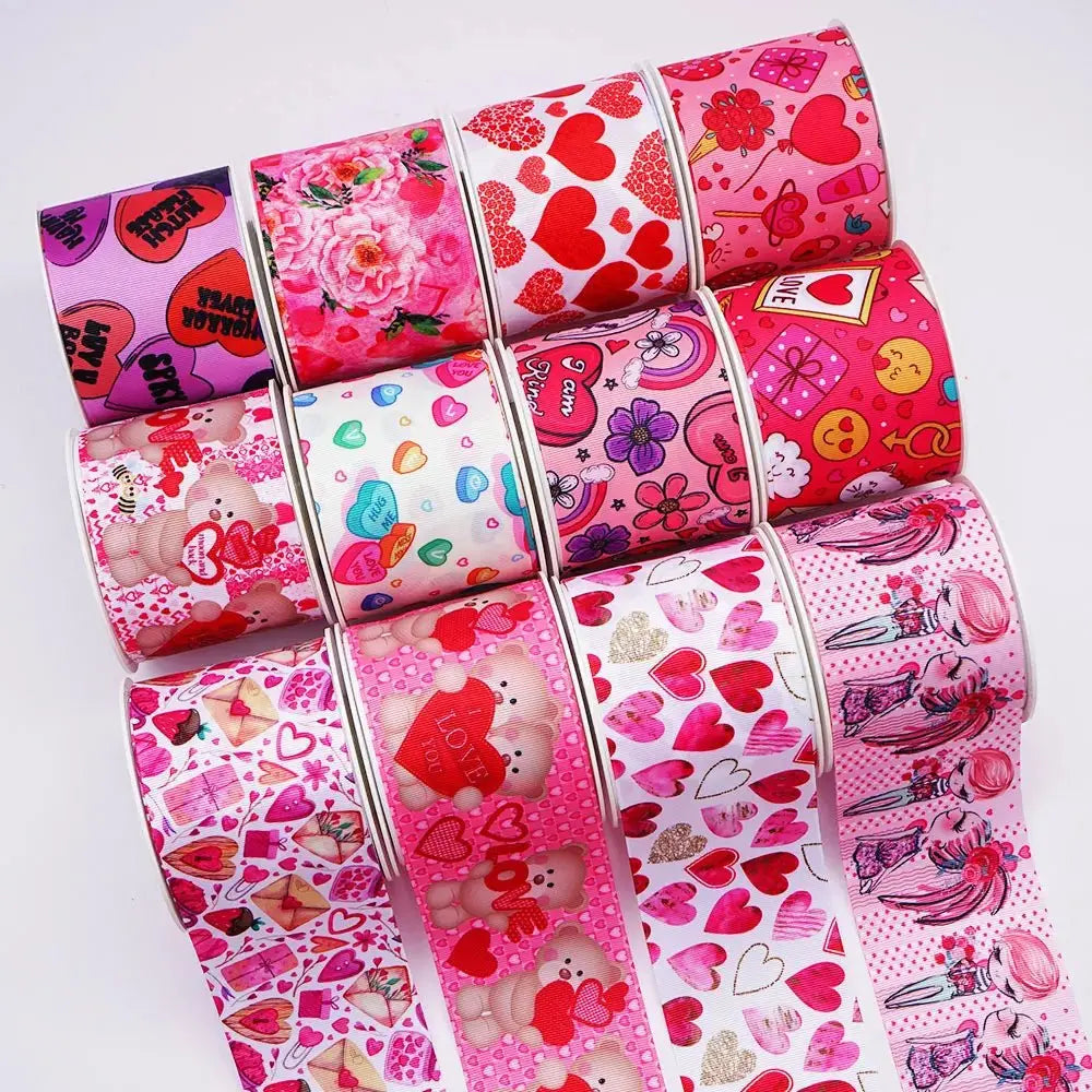 5 Yards 3inch 75mm of Valentine's Day flowers Printed Ribbon For Hair Bows DIY Crafts Handmade Accessories 75016 - SeeSeeSee