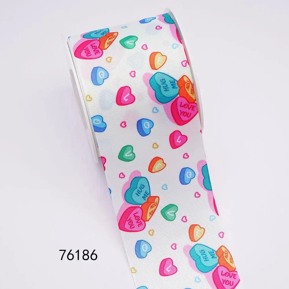 5 Yards 3inch 75mm of Valentine's Day flowers Printed Ribbon For Hair Bows DIY Crafts Handmade Accessories 75016 - SeeSeeSee