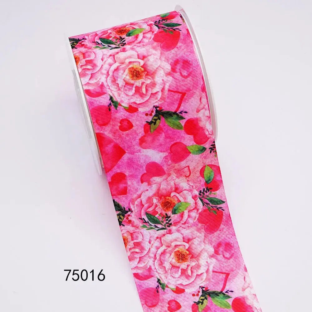 5 Yards 3inch 75mm of Valentine's Day flowers Printed Ribbon For Hair Bows DIY Crafts Handmade Accessories 75016 - SeeSeeSee