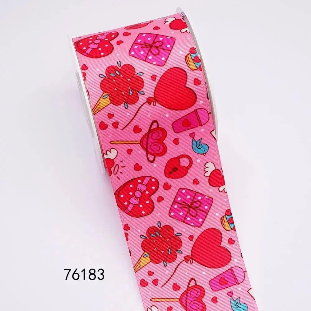 5 Yards 3inch 75mm of Valentine's Day flowers Printed Ribbon For Hair Bows DIY Crafts Handmade Accessories 75016 - SeeSeeSee