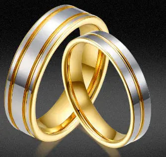 18K Tungsten Gold Men's and Women's Ring Pair