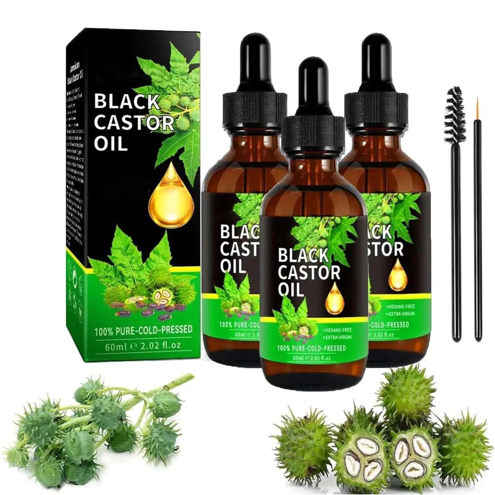 Aceite de Ricino 100% Orgánico Aceite de Castor para Cabello Pestañas Cejas y Crecimiento del Vello - Mujeres y Hombres 60ml/2.0 Fl Oz (3 Botellas)