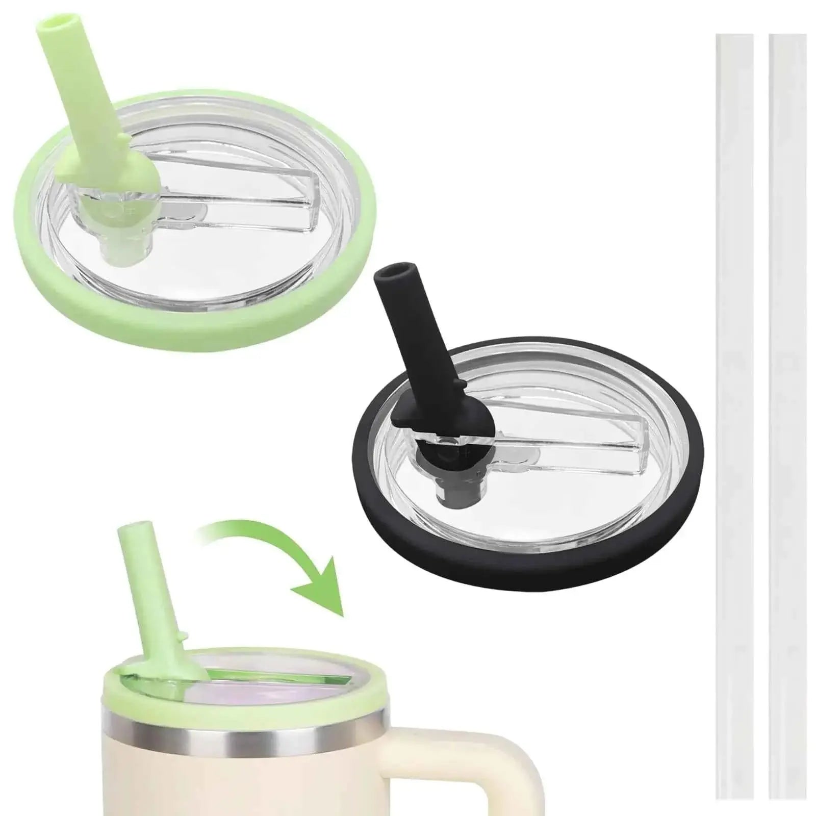 2 Pcs 30 oz Tumbler Flip Straw Lid Replacement Fit for Stanley Quencher Spill Proof Splash Resistant Tumbler Lids Compatible with Stanley Cup Reusable Tumbler Cover for Stanley Cup (Black+Green)