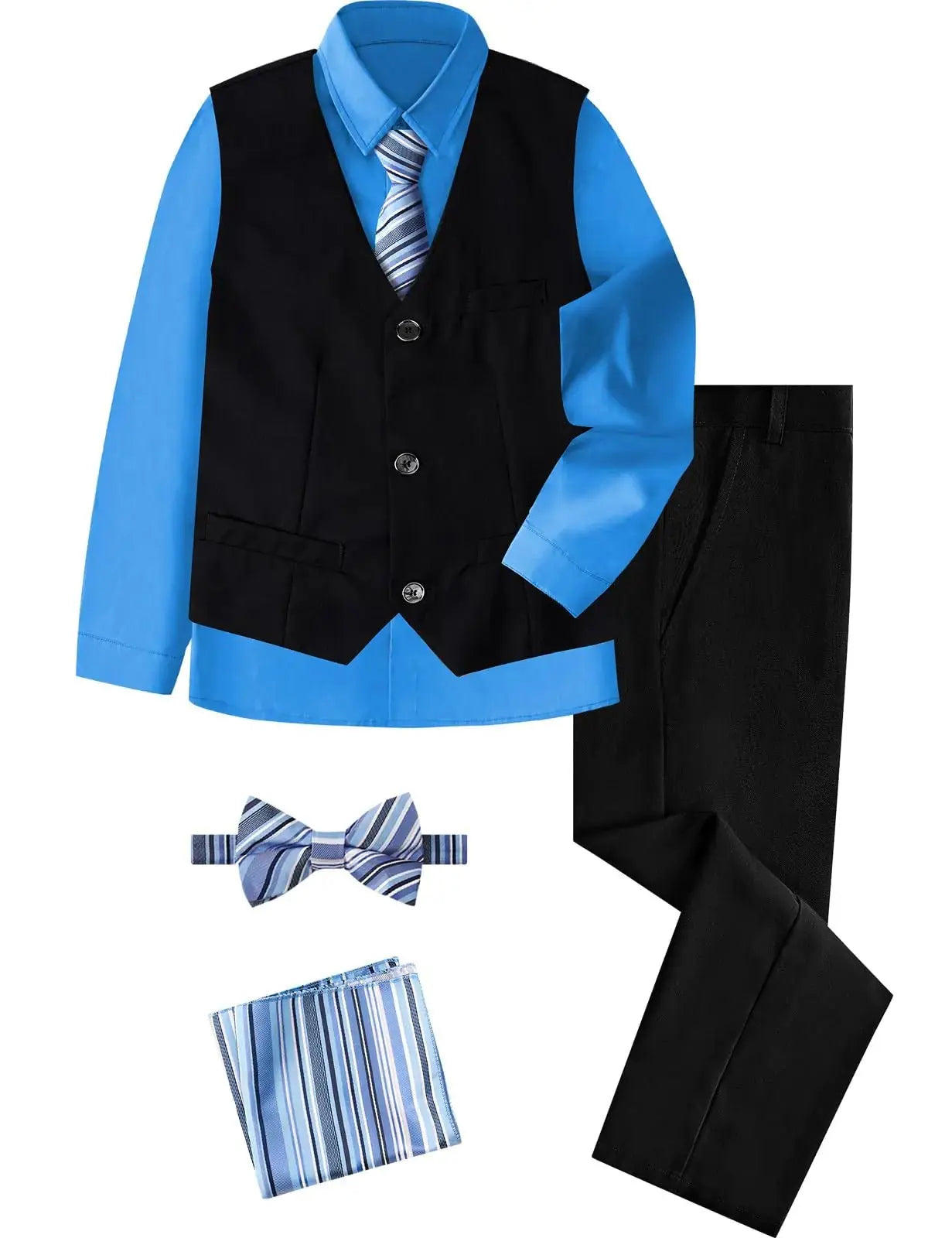 A&J DESIGN Boys Easter Outfit Vest and Pants Set Kids Suit for Boys Formal Wedding Outfit Vest Set Blue and Black Size 7 - SeeSeeSee