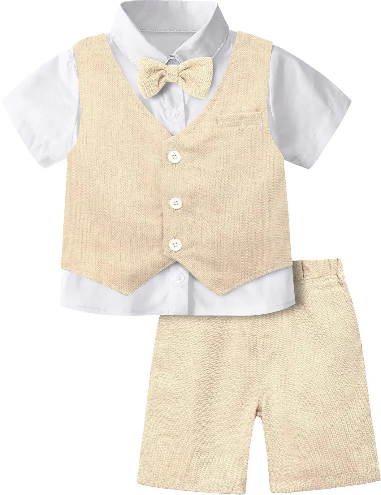 A&J DESIGN Toddler Suit for Boys Gentleman Wedding Church Photoshoot Formal Ring Bearer Outfit Dress Clothes Shorts Set Beige Khaki 5 - 6 Years - SeeSeeSee