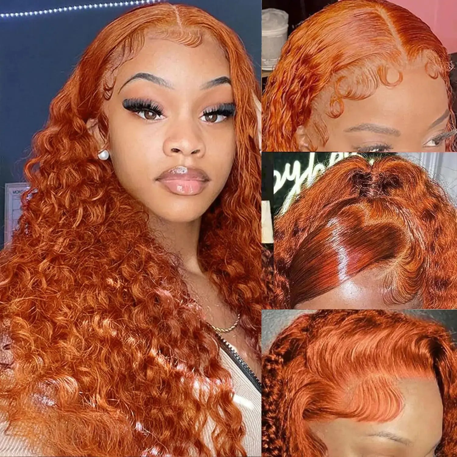 13x6 Ginger Deep Wave Lace Front Wigs Human Hair Pre Plucked Orange Ginger Wig Human Hair Ginger Curly Lace Front Wig Human Hair 350 Wet and Wavy Deep Curly Human Hair Wig 180 Density 20 Inch