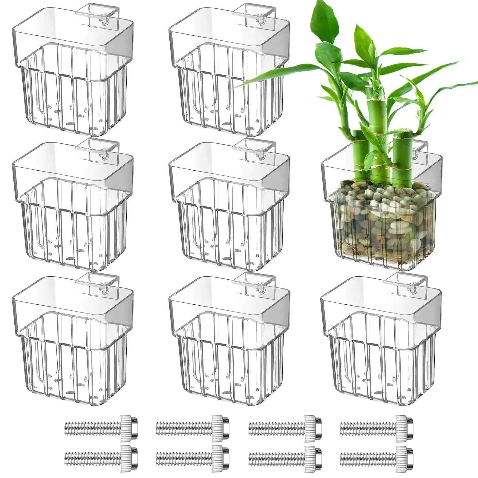 4PCS Clear Aquarium Plant Holder Hanging Aquatic Plant Pot Holder with Hole Adjustable Fish Tank Plant Pot for Aquaponic Plant Cultivation Aquarium Water Feature Decoration