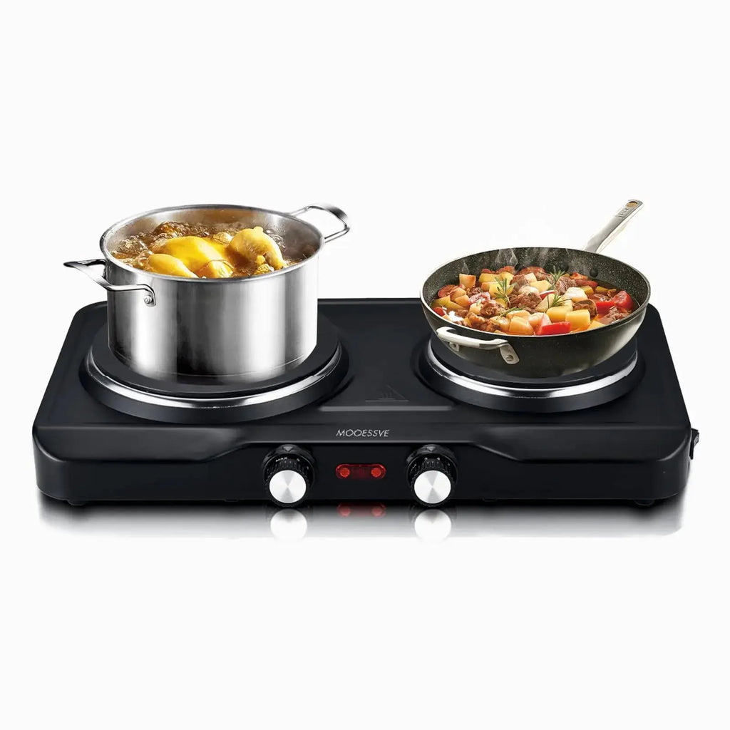1800W Electric Hot Plate for Cooking Double Burner with 7.2"&6.1" Aluminum Heating Plate Portable Cooking Stove Adjustable Temperature Controls Easy to Clean Compatible for All Cookwares
