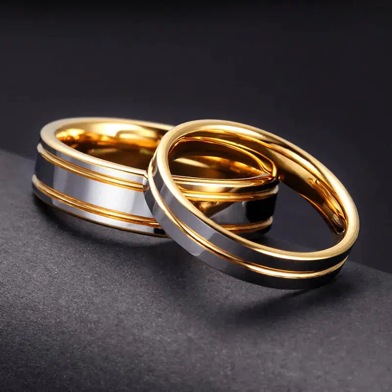 18K Tungsten Gold Men's and Women's Ring Pair